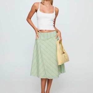 Princess Polly Vettie Midi Skirt Green Multi Stripe US 12 spring color NWT